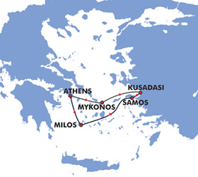 Idyllic Aegean (3 Day) Cruise Route Map