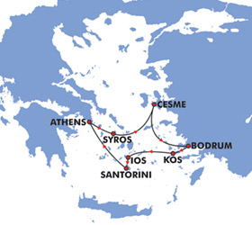 Idyllic Aegean (4 Day) Cruise Route Map