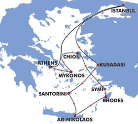 Splendours of Greece and Turkey Cruise Route Map